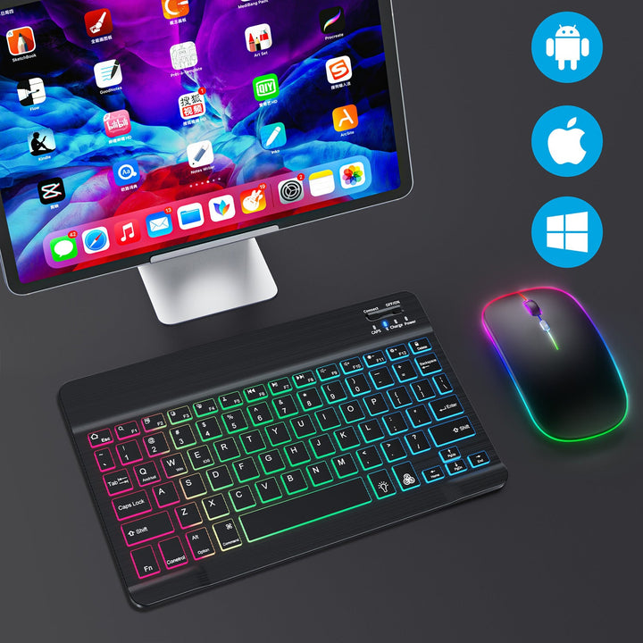 Backlit Wireless Keyboard and Mouse Set for iPad Tablet