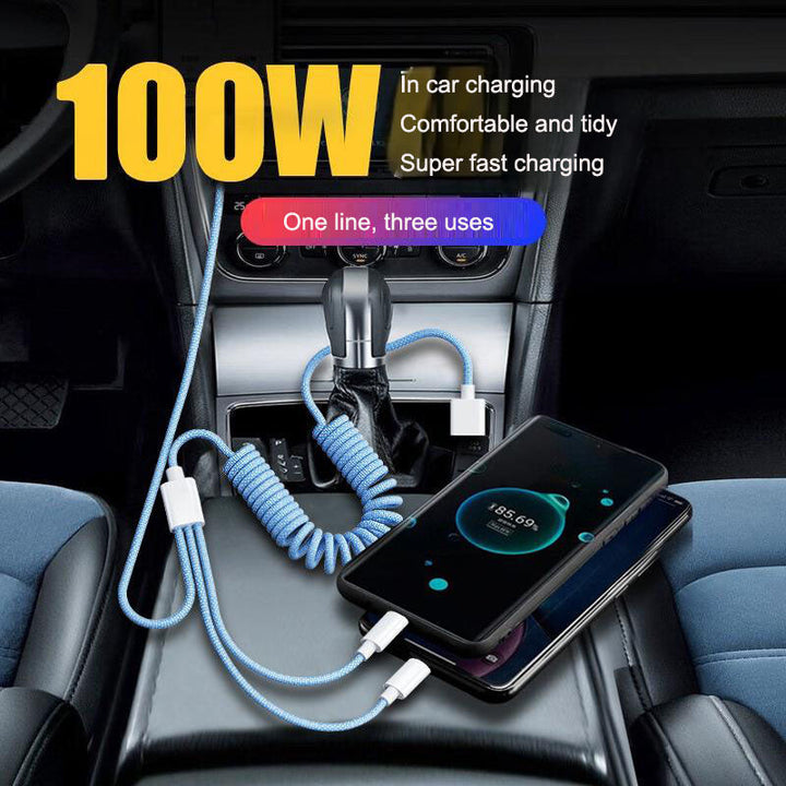 3-in-1 Braided Fast Charging Cable, 100W Coil