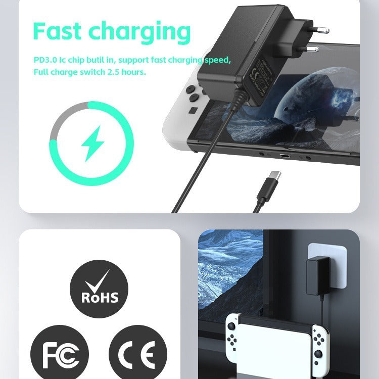 Nintendo Switch Charger 15V Fast Charging USB-C Adapter