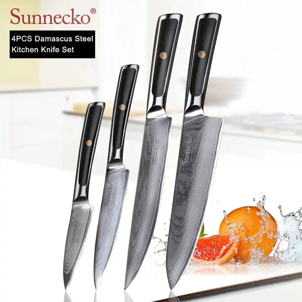 4-Piece Damascus Steel Kitchen Knife Set, VG10 Core
