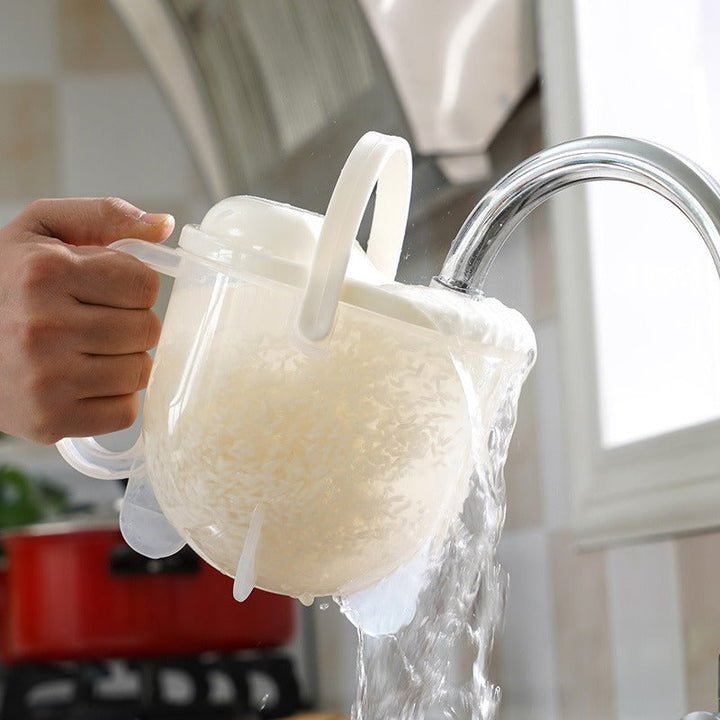 Rice Washing Bowl with Strainer Lid, Rinse and Drain