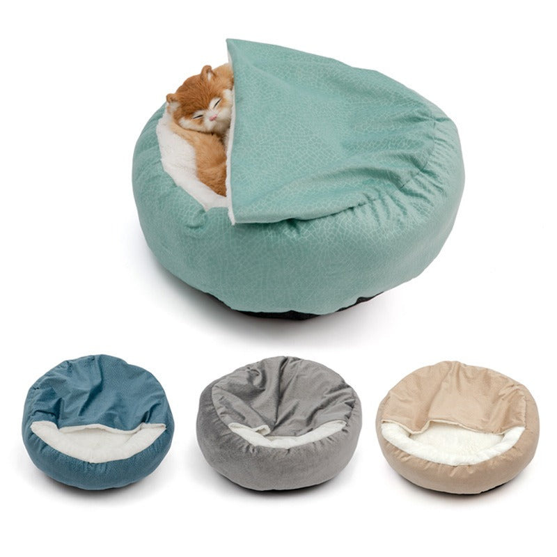 Enclosed Plush Cat Bed for Cozy, Calming Indoor Sleep