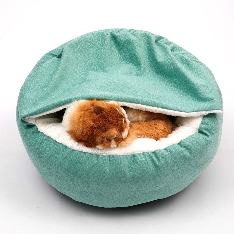 Enclosed Plush Cat Bed for Cozy, Calming Indoor Sleep