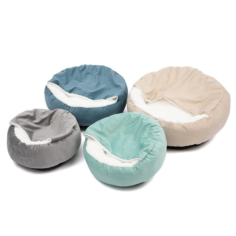 Enclosed Plush Cat Bed for Cozy, Calming Indoor Sleep