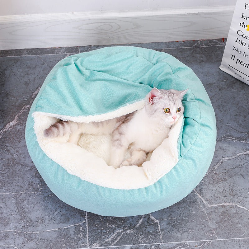 Enclosed Plush Cat Bed for Cozy, Calming Indoor Sleep