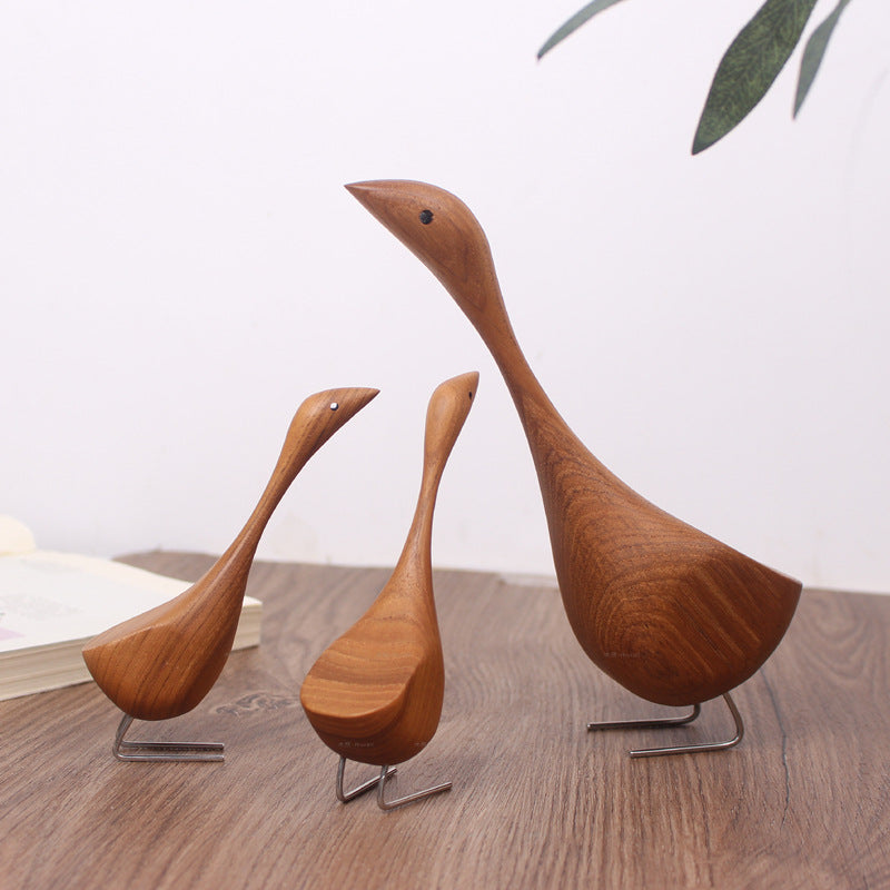 Wooden Swan Figurines for Warm Nordic Tabletop Decor