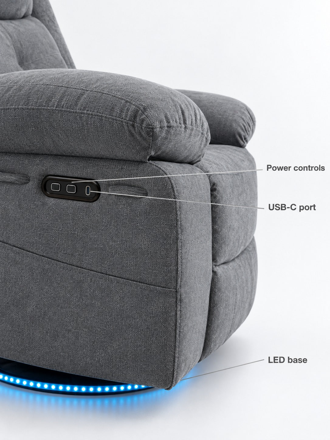 Swivel Electric Recliner Chair with LED Glow & USB-C