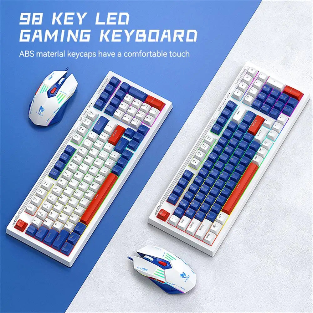 Wired RGB Gaming Keyboard and Mouse Set in Blue White