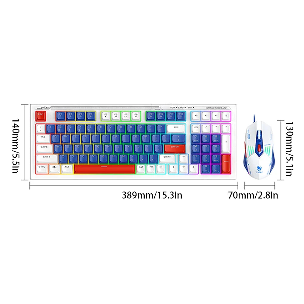 Wired RGB Gaming Keyboard and Mouse Set in Blue White