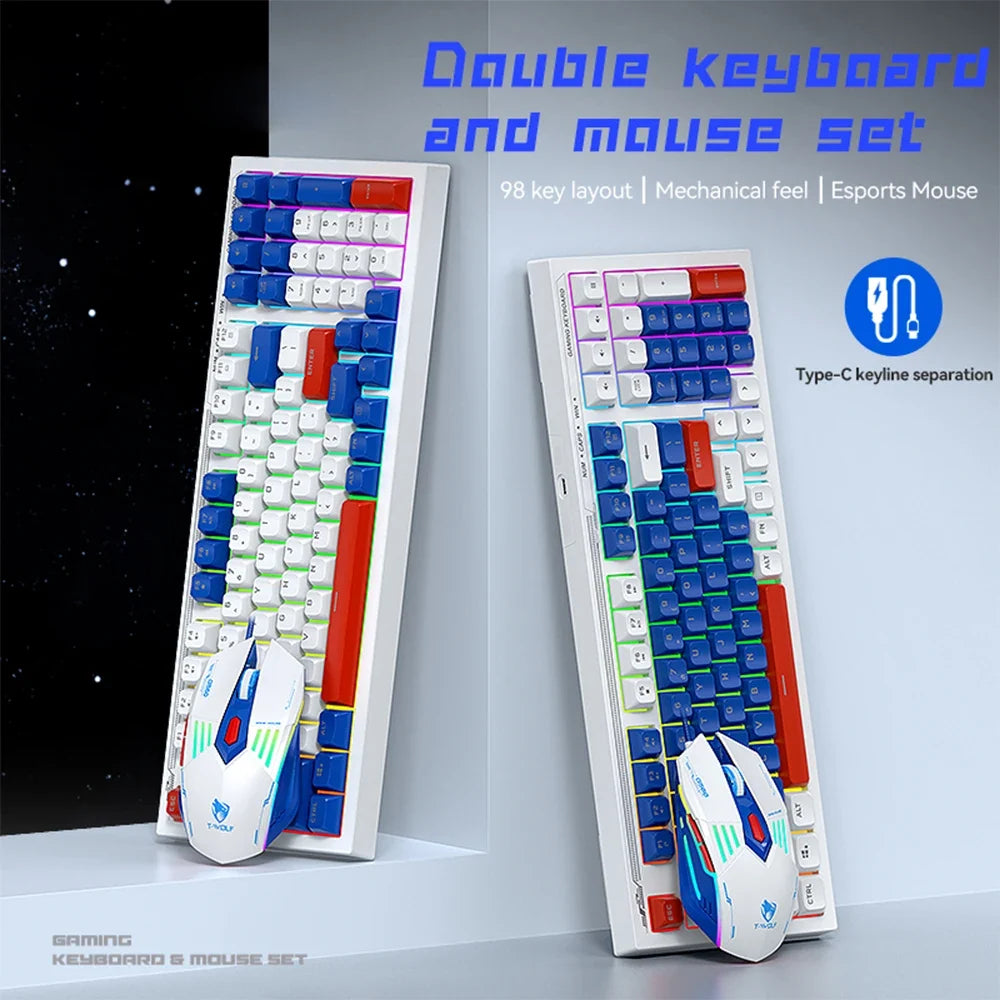 Wired RGB Gaming Keyboard and Mouse Set in Blue White