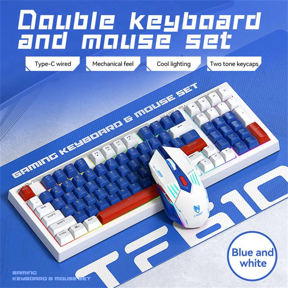 Wired RGB Gaming Keyboard and Mouse Set in Blue White