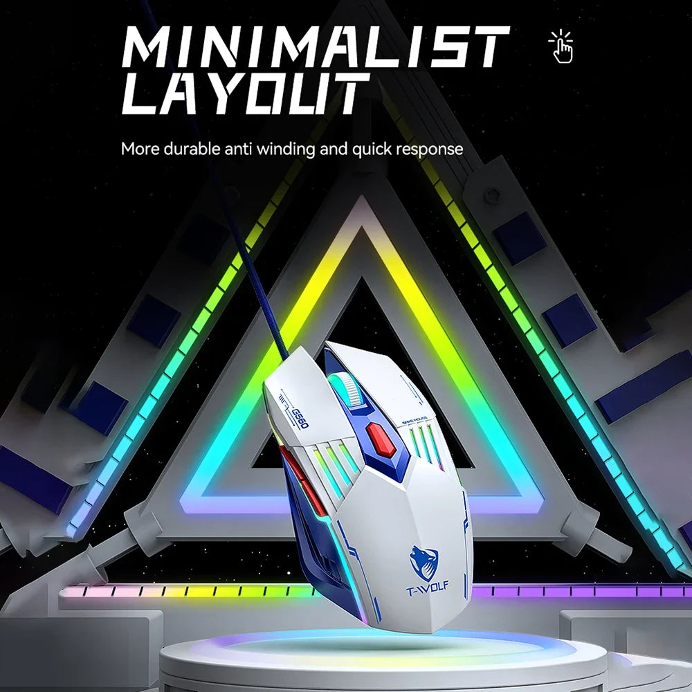 Wired RGB Gaming Keyboard and Mouse Set in Blue White