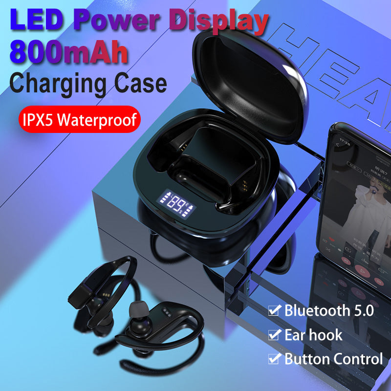 Sport Wireless Earbuds with LED Battery Display, IPX5
