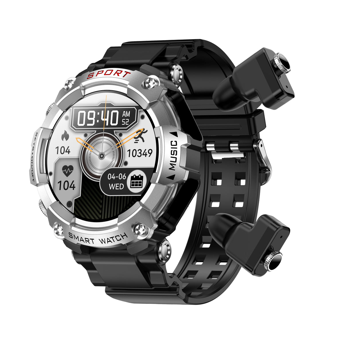 Smartwatch with Detachable TWS Earbuds for Workouts