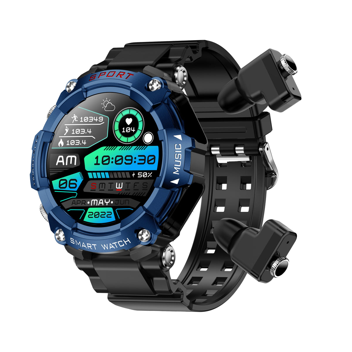 Smartwatch with Detachable TWS Earbuds for Workouts