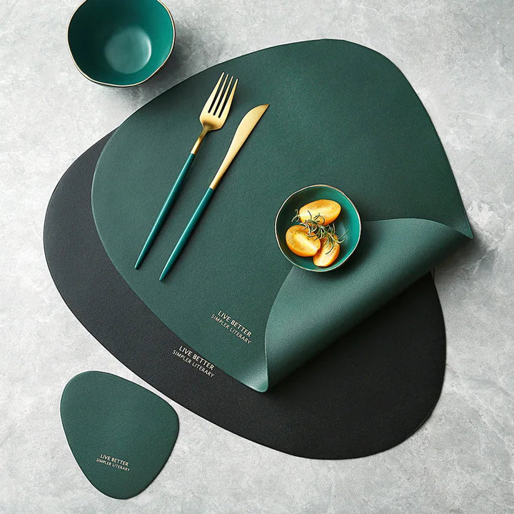 PU Leather Placemat and Coaster Set for Dining Table
