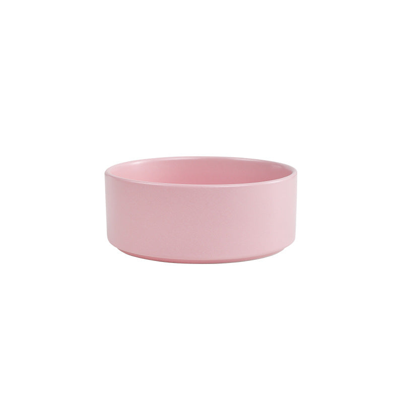 Elevated Ceramic Bowl With Wood Stand, Pet or Kitchen