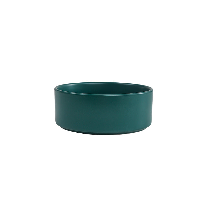 Elevated Ceramic Bowl With Wood Stand, Pet or Kitchen