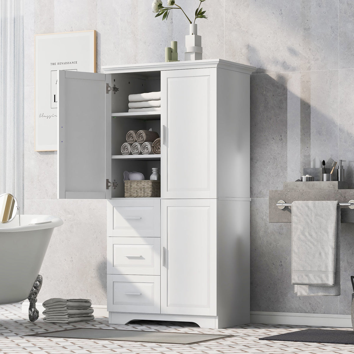 Freestanding Bathroom Storage Cabinet with Doors & Drawers