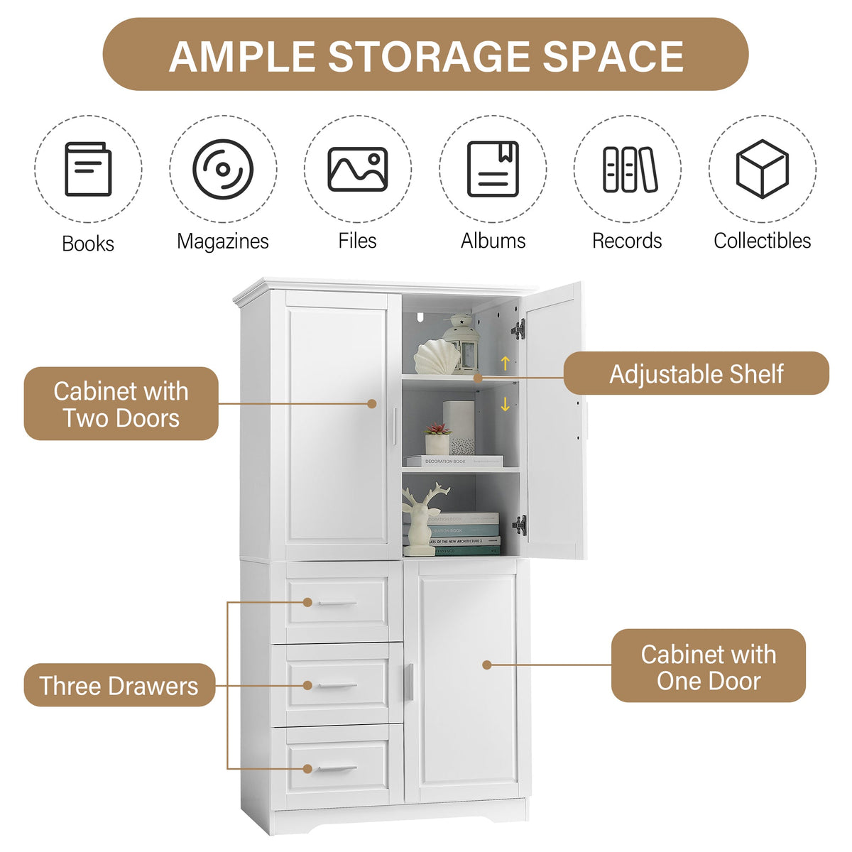 Freestanding Bathroom Storage Cabinet with Doors & Drawers