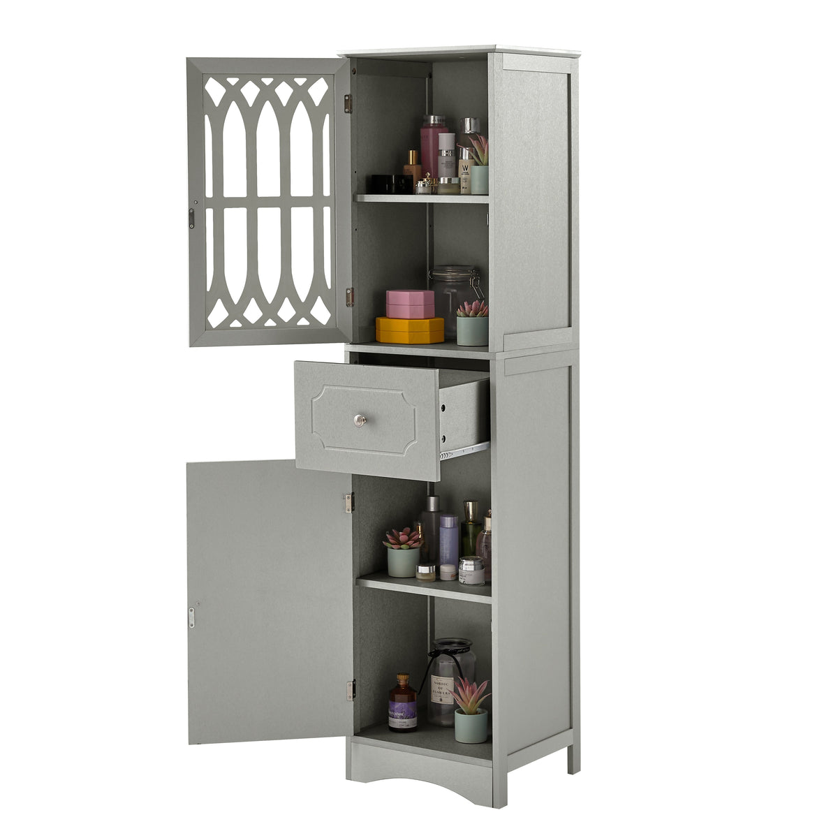 Tall Bathroom Cabinet with Drawer and Adjustable Shelf