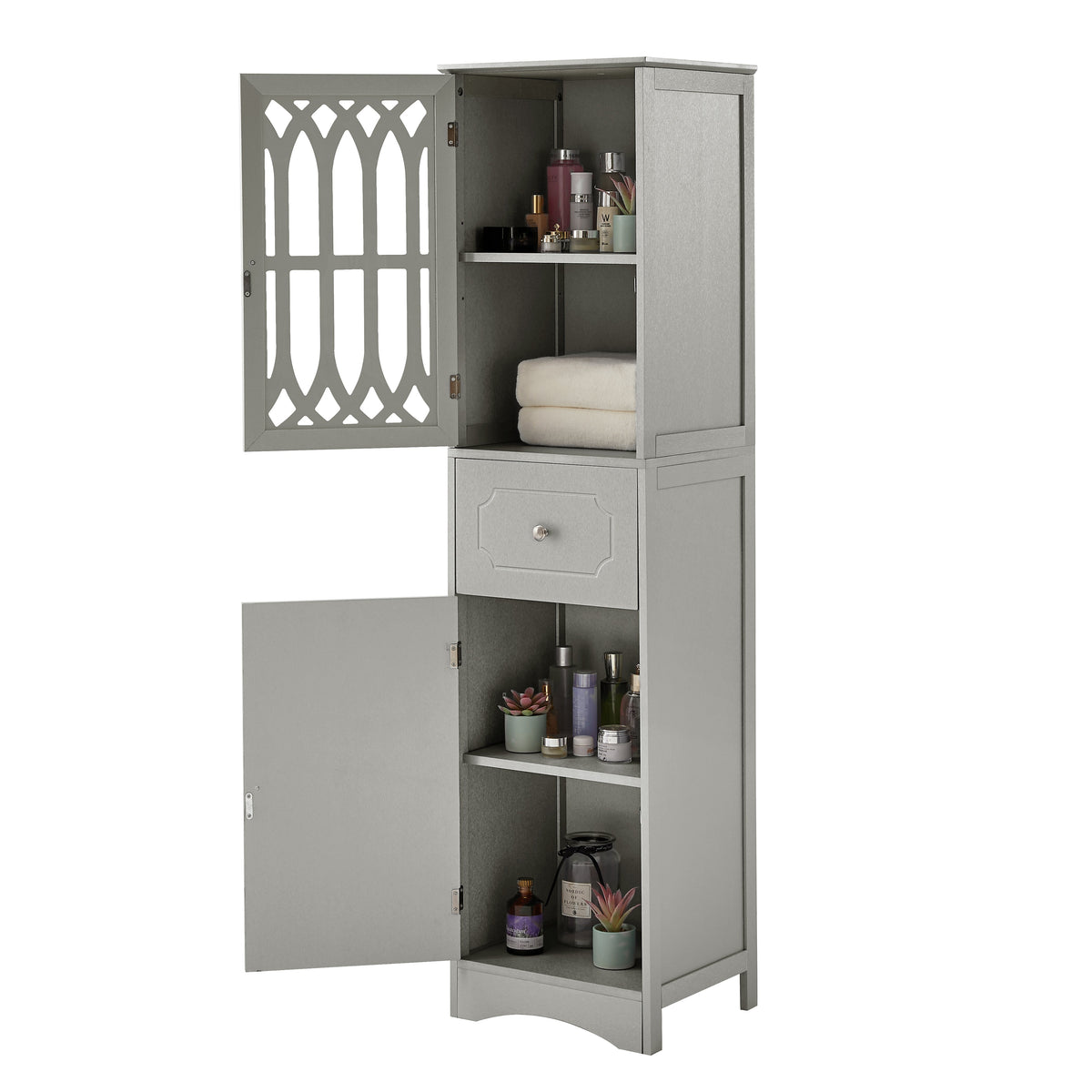 Tall Bathroom Cabinet with Drawer and Adjustable Shelf