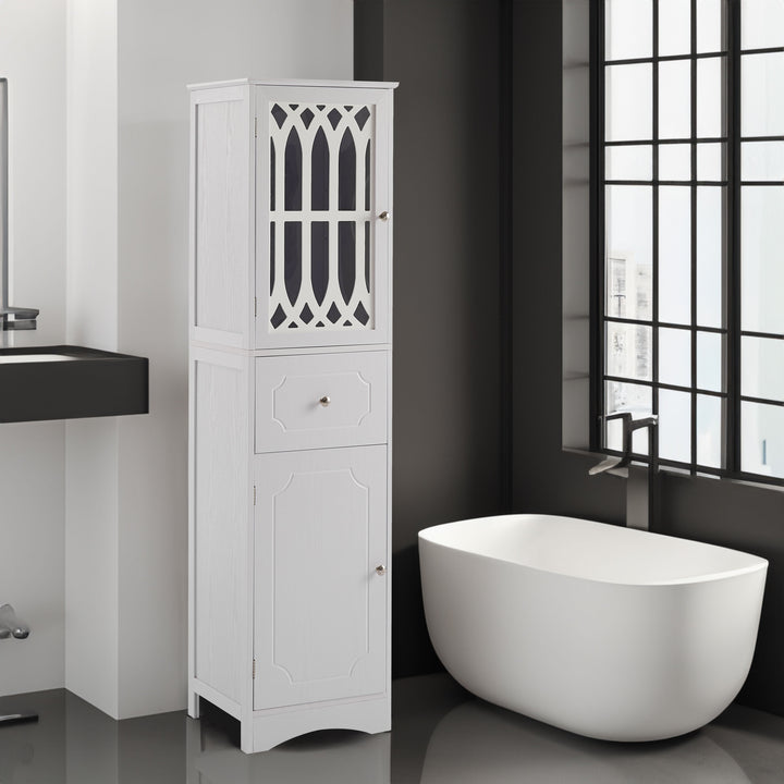 Tall Slim Bathroom Cabinet with Drawer and Lattice Door