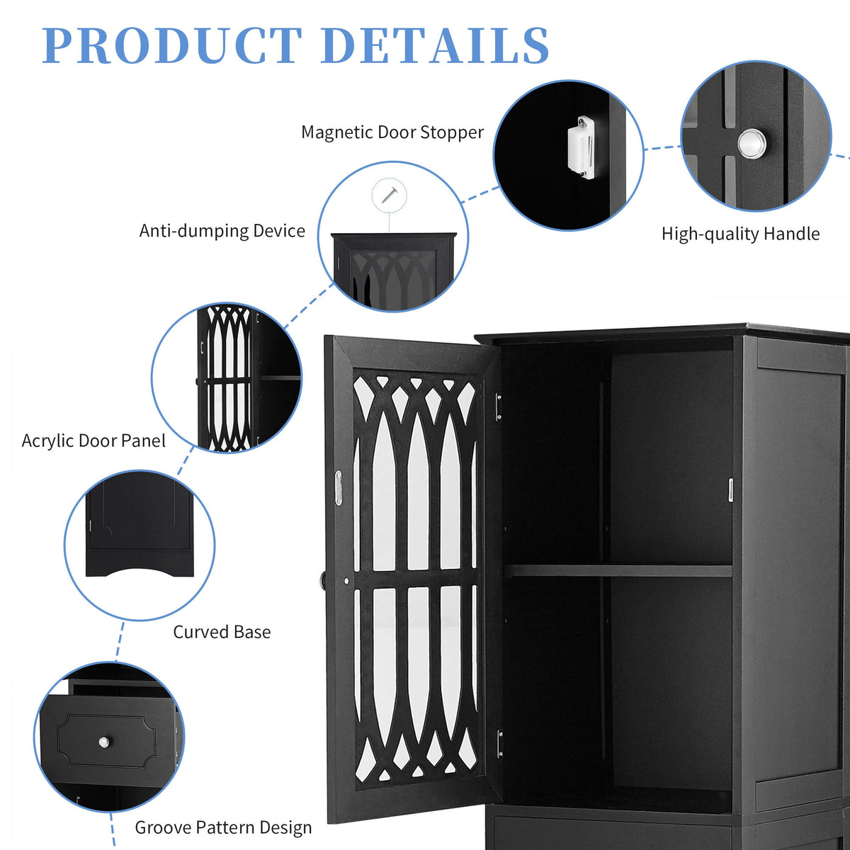 Tall Bathroom Cabinet with Drawer, Doors & Adjustable Shelf