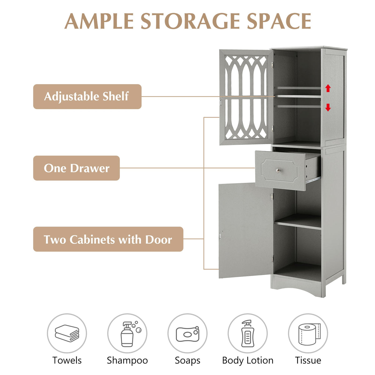 Tall Bathroom Cabinet with Drawer and Adjustable Shelf