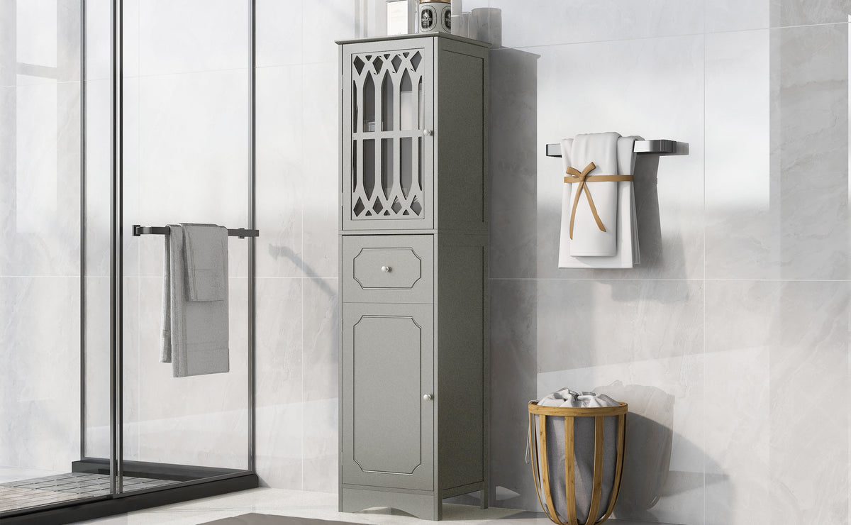 Tall Bathroom Cabinet with Drawer and Adjustable Shelf