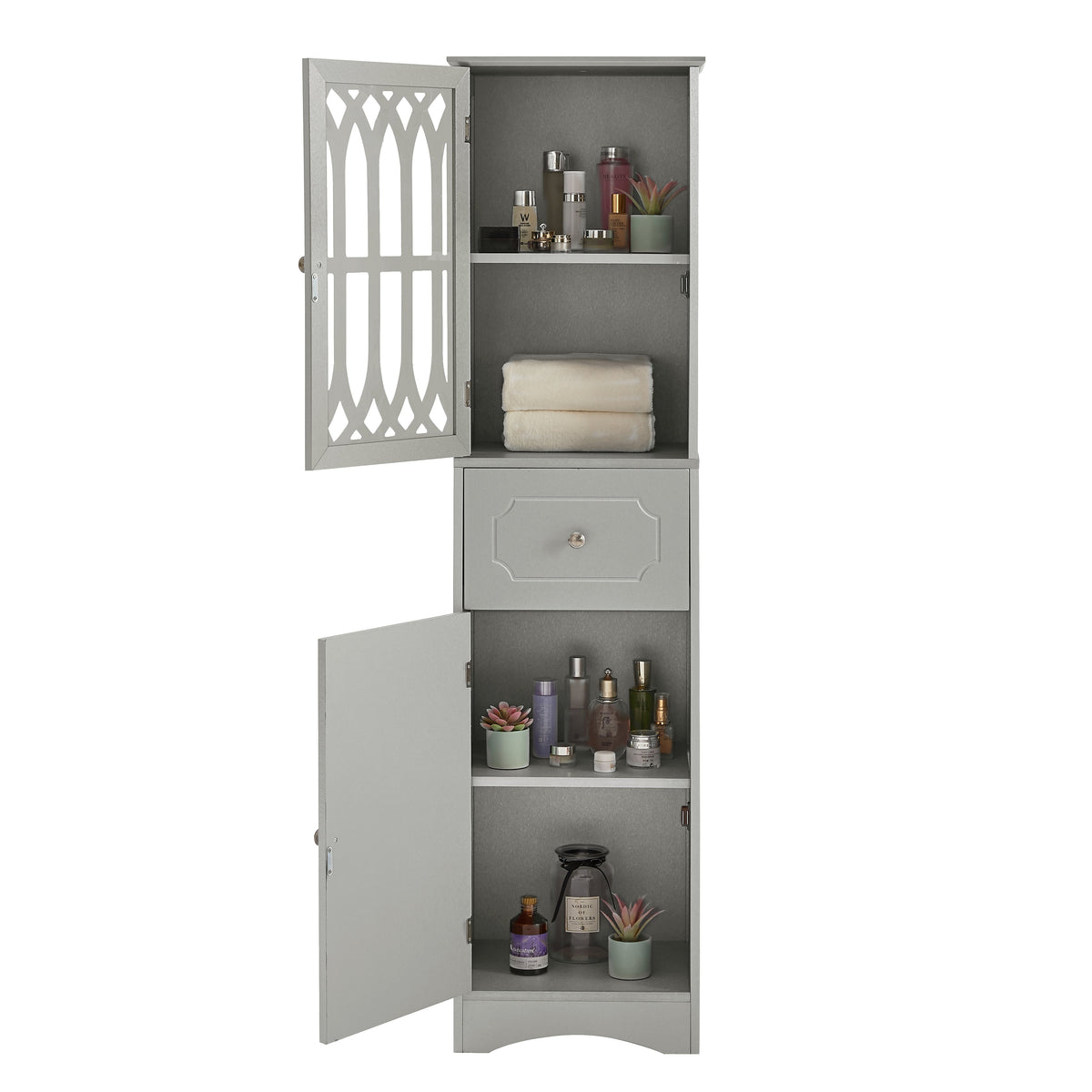 Tall Bathroom Cabinet with Drawer and Adjustable Shelf