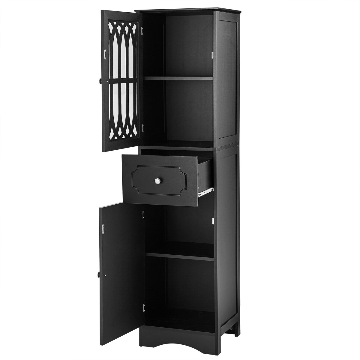 Tall Bathroom Cabinet with Drawer, Doors & Adjustable Shelf