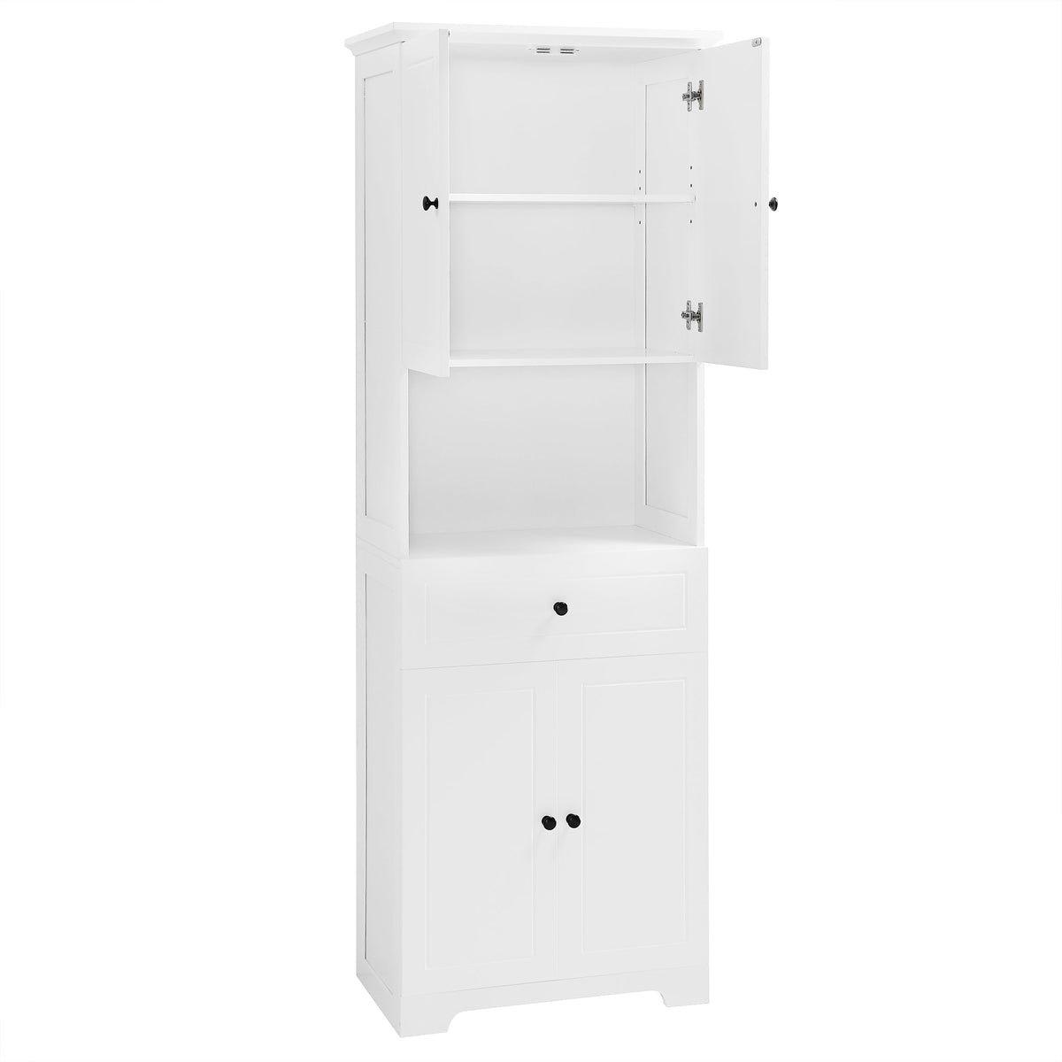 Tall Bathroom Storage Cabinet with Doors and Open Shelf