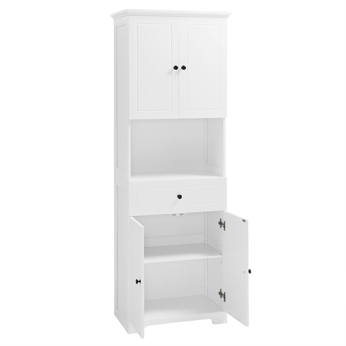 Tall Bathroom Storage Cabinet with Doors and Open Shelf