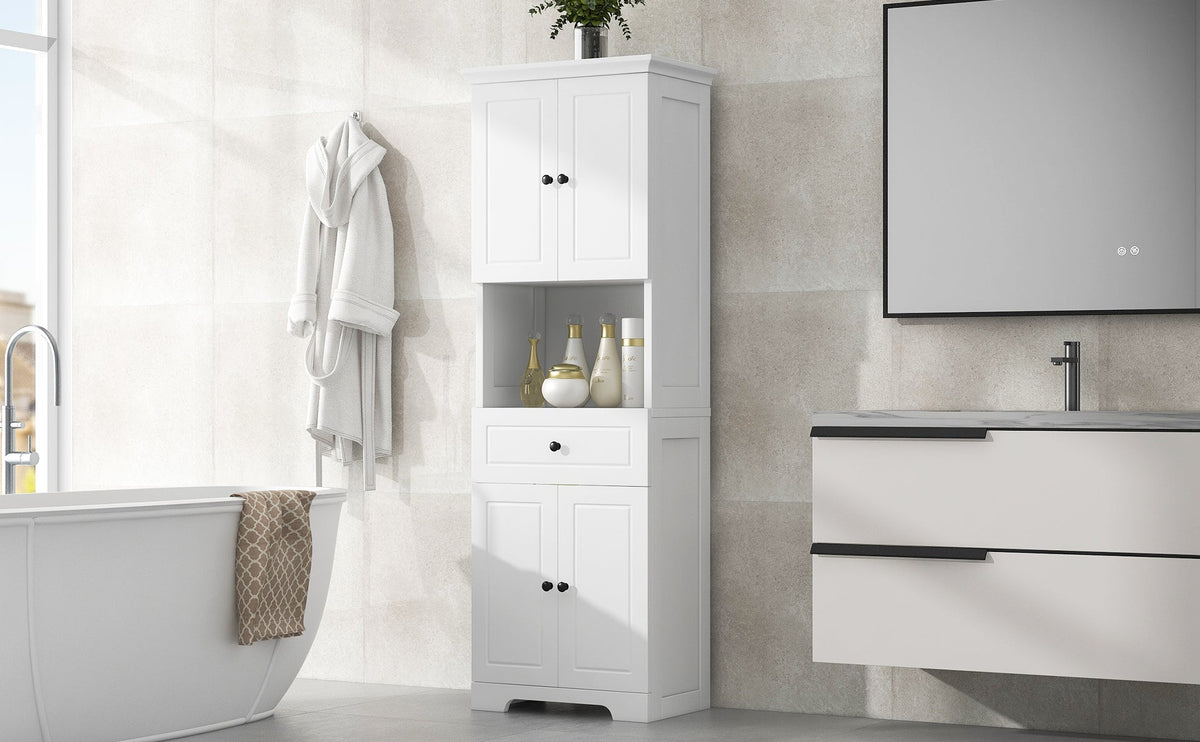 Tall Bathroom Storage Cabinet with Doors and Open Shelf