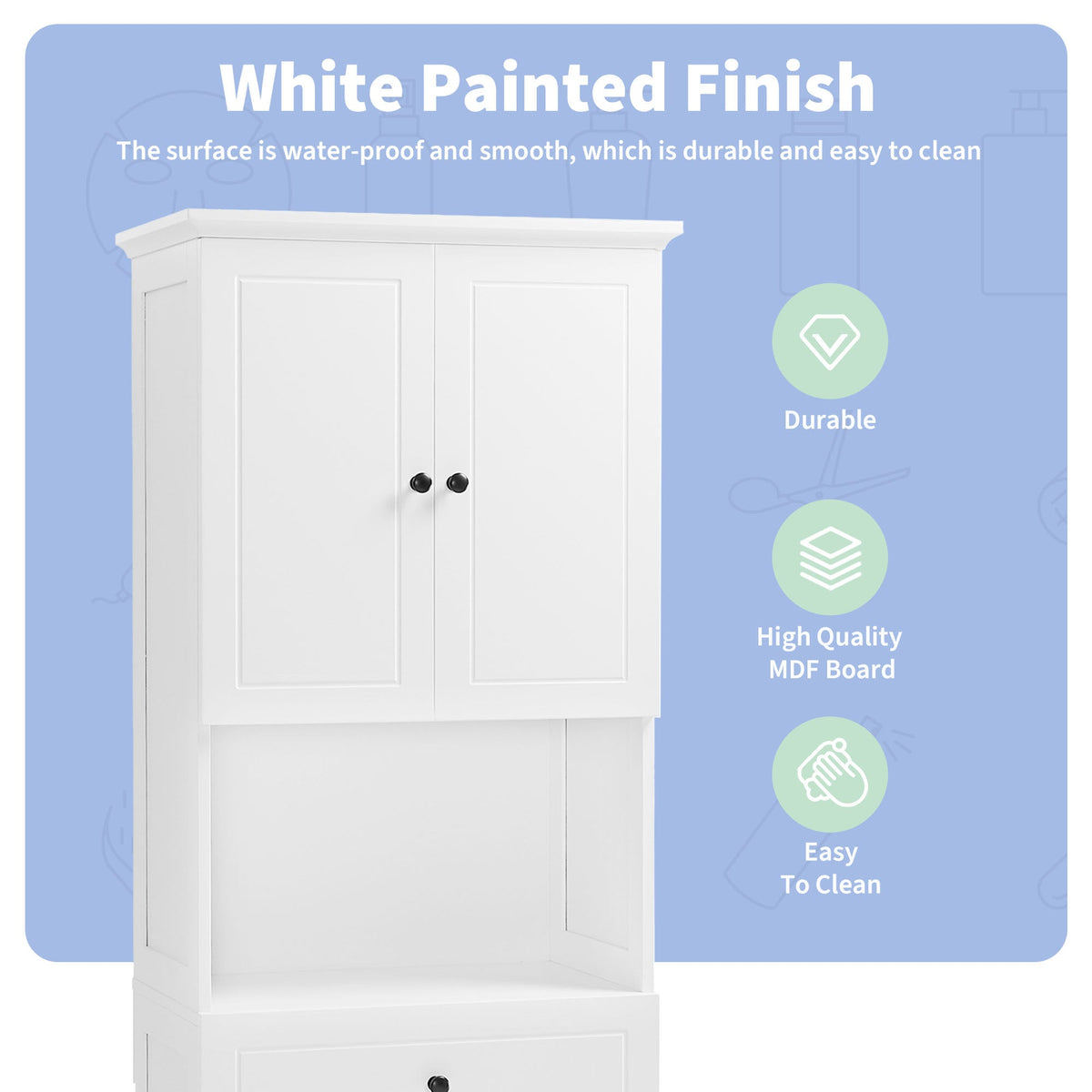 Tall Bathroom Storage Cabinet with Doors and Open Shelf