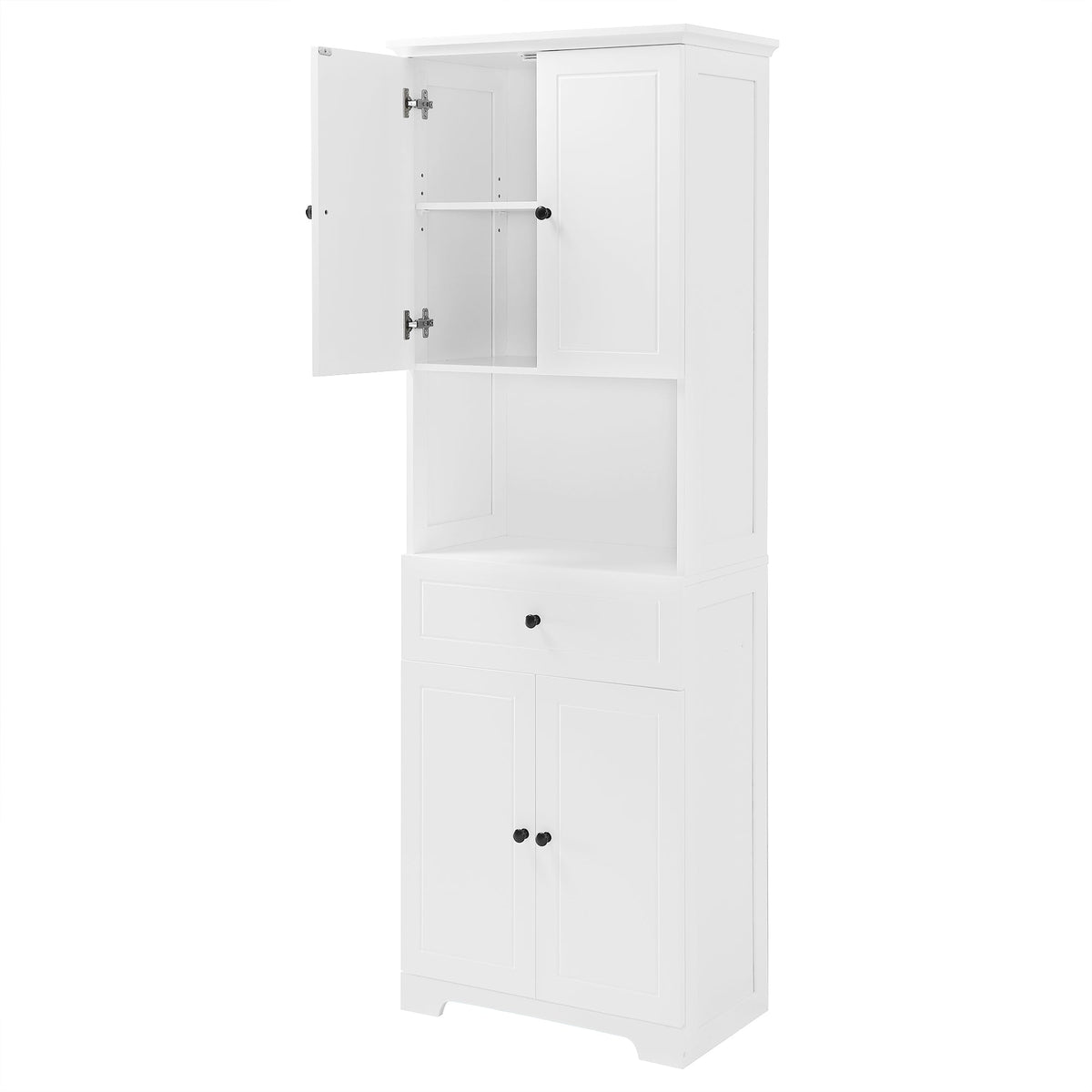 Tall Bathroom Storage Cabinet with Doors and Open Shelf
