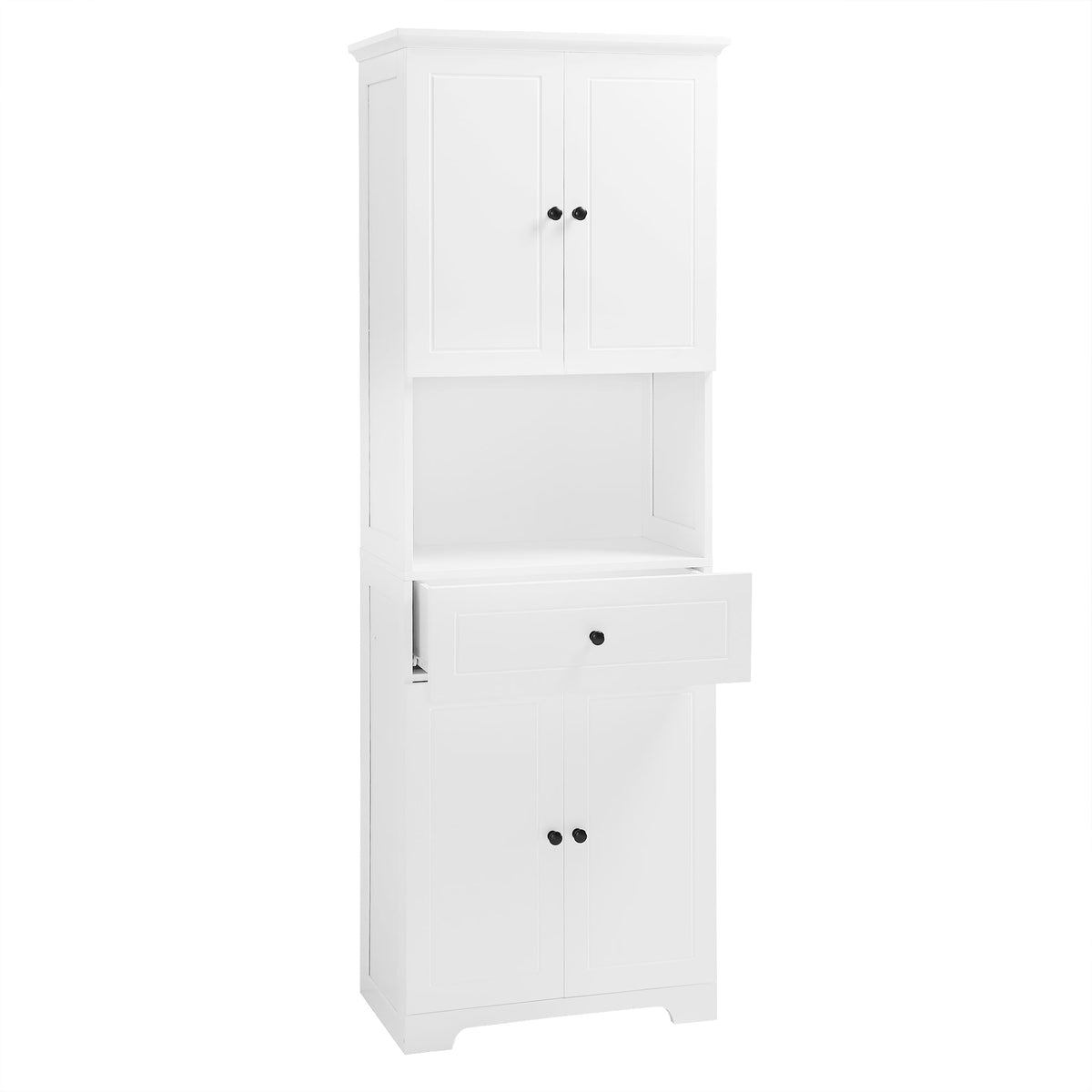 Tall Bathroom Storage Cabinet with Doors and Open Shelf