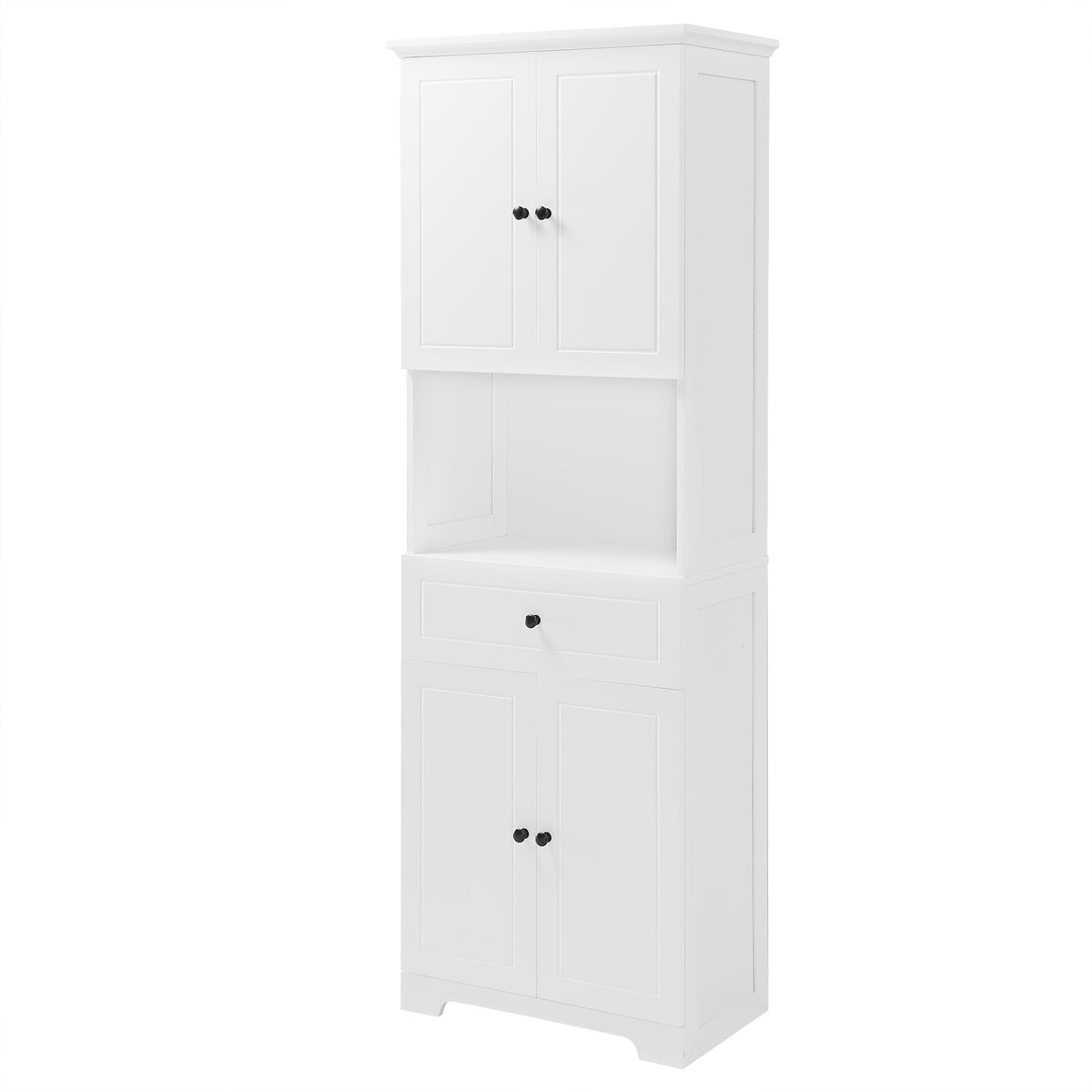 Tall Bathroom Storage Cabinet with Doors and Open Shelf