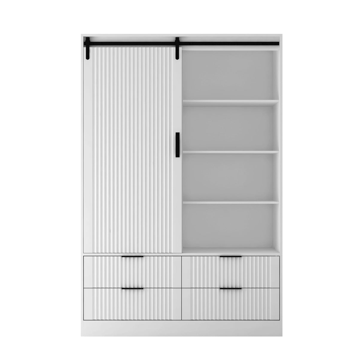 Tall White Bedroom Armoire with Hanging Rod and Drawers