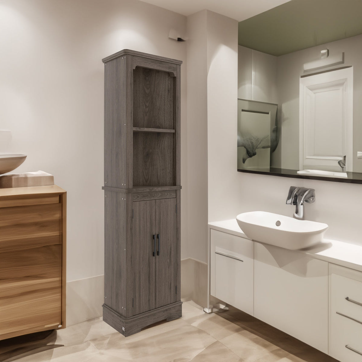 Tall Corner Cabinet with Doors and Display Storage