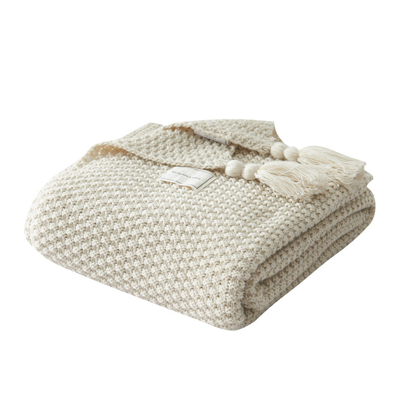 Chunky Knit Wool Blanket with Tassels for Cozy Warmth
