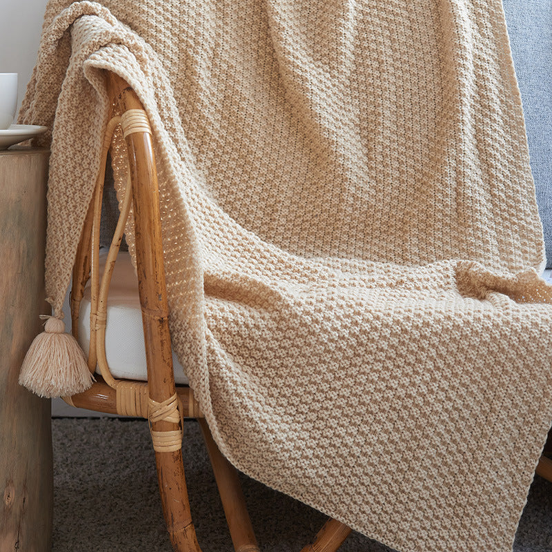 Chunky Knit Wool Blanket with Tassels for Cozy Warmth