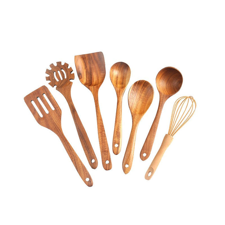 Teak Wooden Kitchen Utensil Set, 7-Piece Cooking Tools