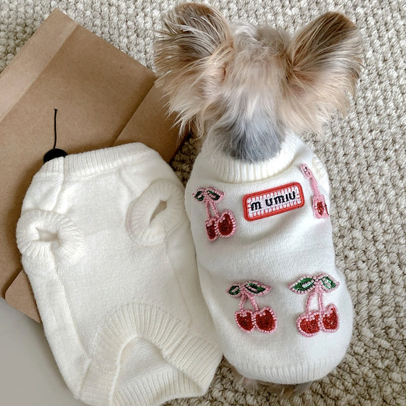 Small Dog Winter Sweater | Fruit-Print Knit Comfort