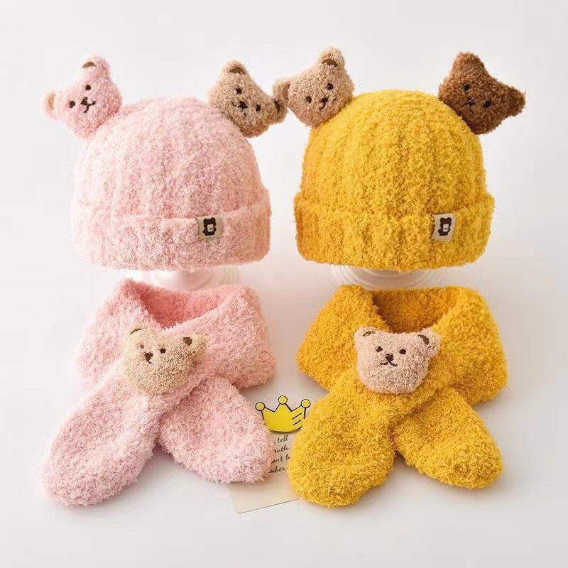 Teddy Bear Hat and Scarf Set for Cozy Winter Days