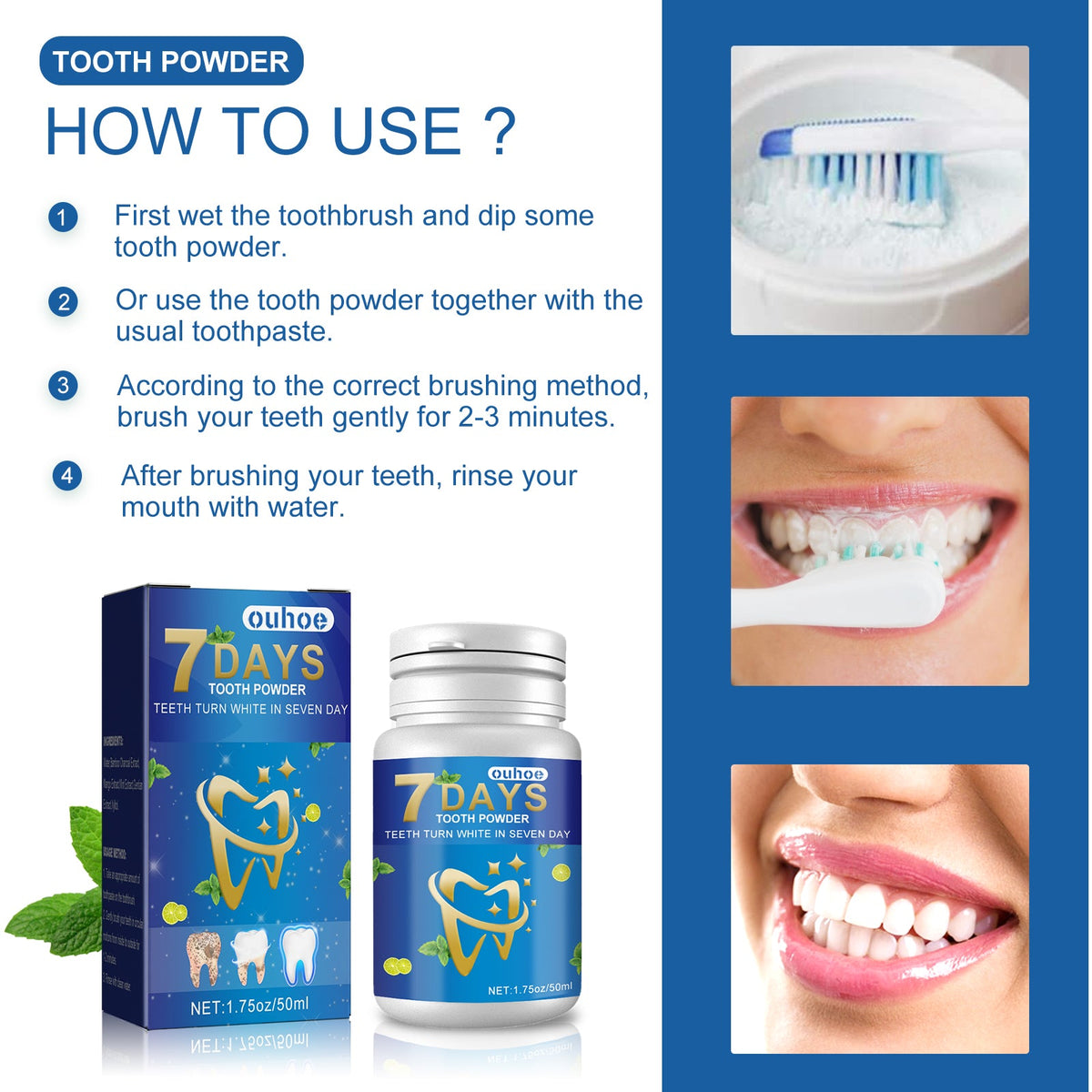 Teeth Whitening Powder for Daily Stain Removal Care
