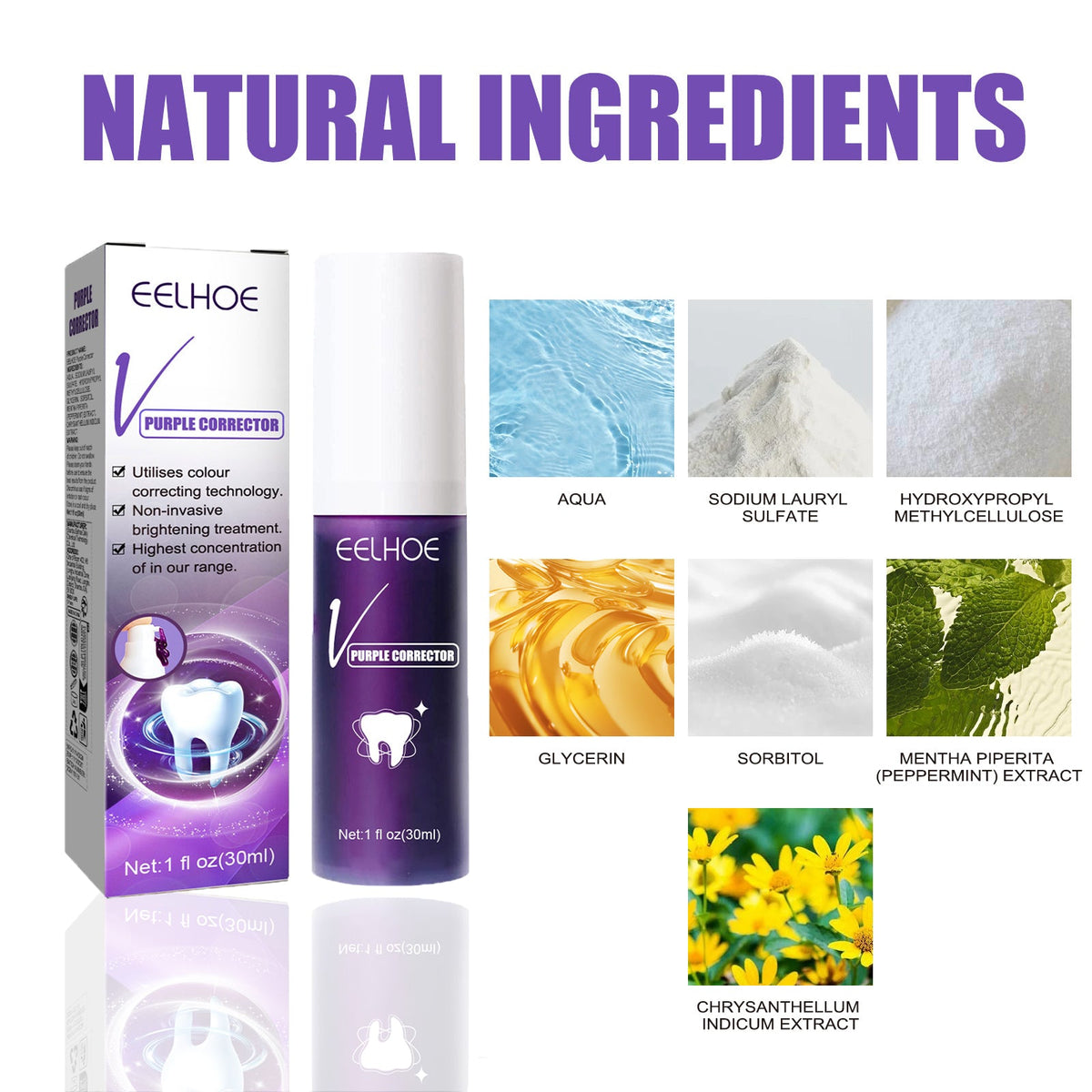 Teeth Whitening Toothpaste With Purple Color Correction
