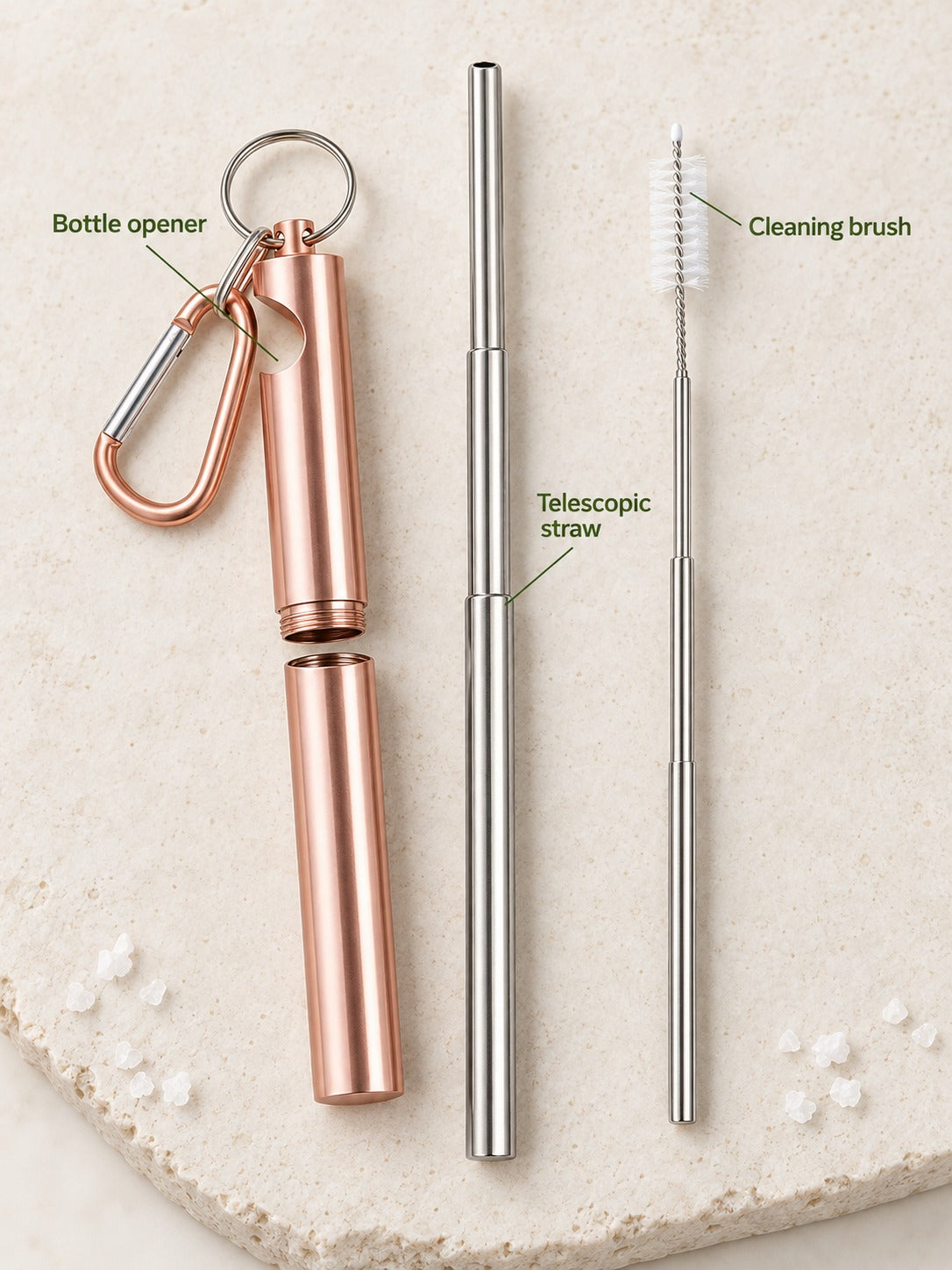 Telescopic Metal Straw Keychain with Bottle Opener Case