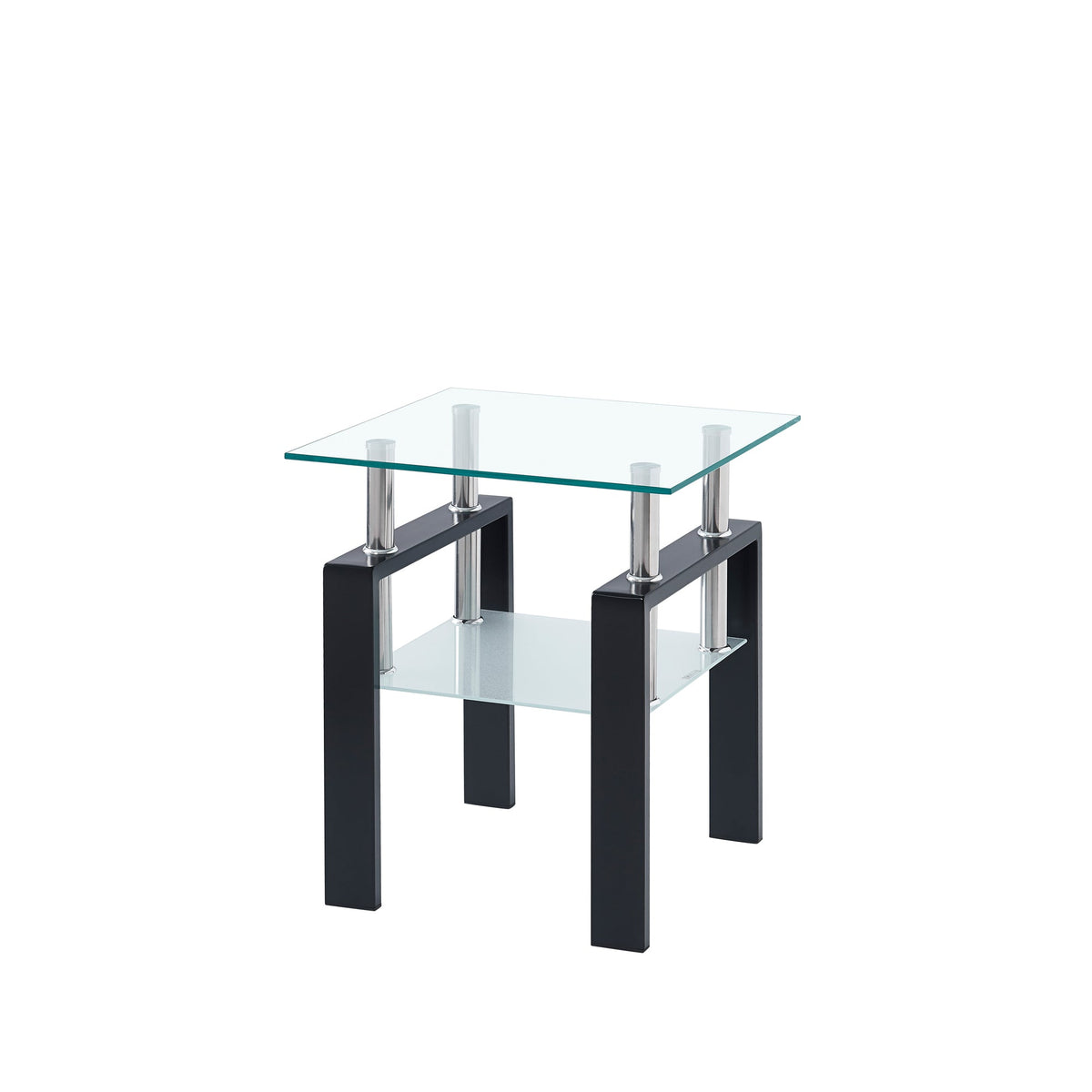Tempered Glass End Table with Storage Shelf for Living Room